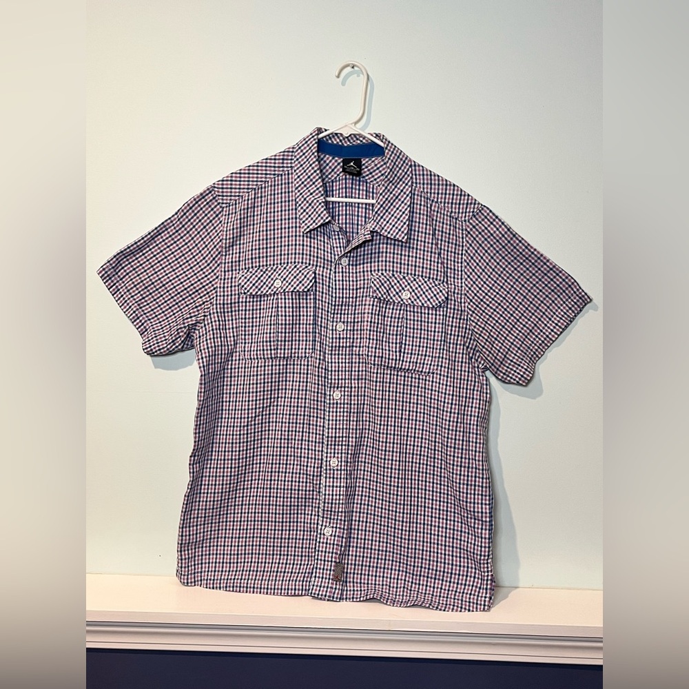 Jordan Short Sleeve Button Up Shirt Plaid Men’s Size XL Purple White Blue